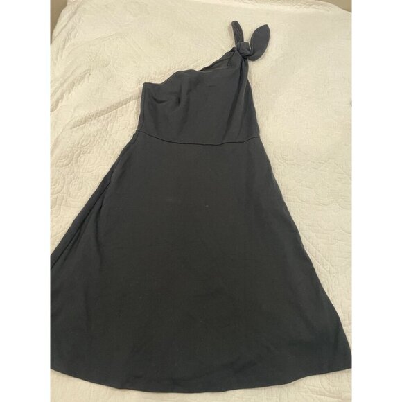 Banana Republic Womens Party One-Shoulder Ponte Fit-and-Flare Dress Black SIZE 6 - Picture 3 of 6